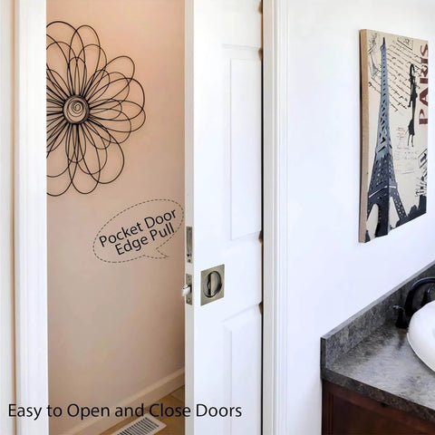 Privacy Pocket Door Lock And Pull In Stainless Steel 304 With Antique Brass Finish Emergency Unlock Feature on white door