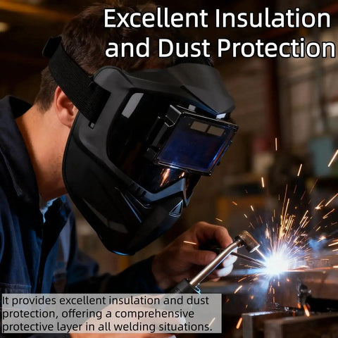 Person using Workhorse Auto Darkening Welding Helmet With Detachable Face Shield And Goggles Heavy Duty Anti Glare Eye Protection