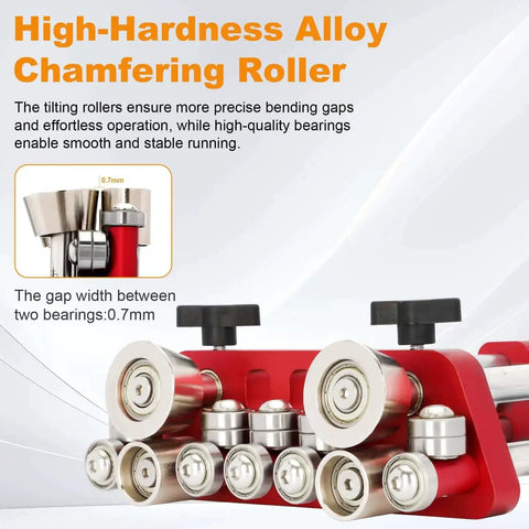 High-hardness alloy chamfering roller on Pro Grade Sheet Metal Bender Tool With 2 Station Design For Roofing And Fabrication.