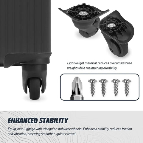 1 Pair Luggage Replacement Swivel Caster Wheels With 360-Degree Rubber Trolley Wheel Kit, screws, suitcase corner shown