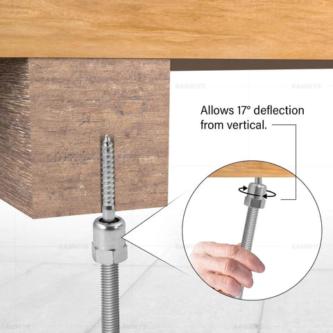 Heavy Duty Screw Swivel Threaded Rod Anchor For Wood Mounting At 17 Degree Off Vertical 20 3 Eighths Inch Size Steel With Electro Zinc Finish Self Tapping And Self Drilling Screws Easy Install Pack Of 25 Ideal For Attaching To Wood Studs And Joists In installed on wooden stud with hand adjusting the swivel anchor.