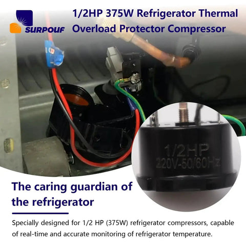 1/2HP 375W Refrigerator Thermal Overload Protector with real-time temperature monitoring inside fridge compressor