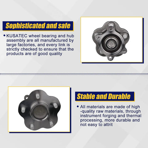 Beefed Up Rear Wheel Bearing And Hub Assembly 2 Pack For Nissan Altima 2002 2006 Quest 2004 2009 Maxima 2004 2008 5 Lug With ABS System Replacement Direct Fit displayed with product features.