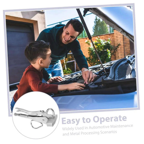 Father and son working on car engine with Beefy Heavy Duty Locking Sheet Metal Pliers For Automotive Bodywork inset