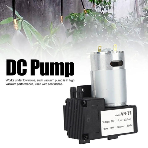 DC vacuum pump VN-T1, 12V, 10L/min, -81kPa, compact black plastic with metal motor