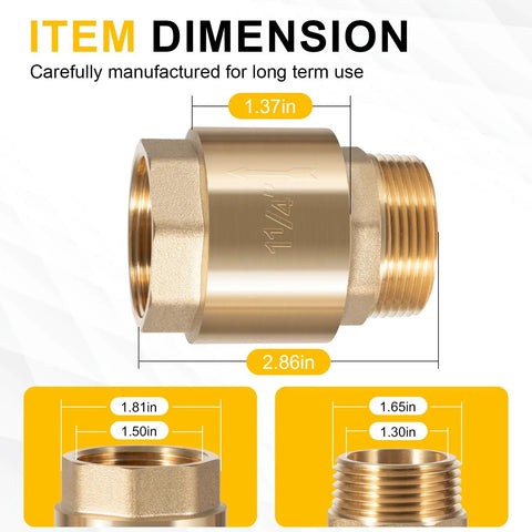 Brass one-way check valve, 1-1/4 in NPT male inlet, 1-1/4 in FNPT outlet, heavy-duty backflow preventer