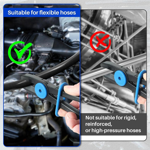 Three Pack Hose Pinch Off Pliers Set With Five Point Nine Inch Seven Point Three Inch And Ten Inch Straight Fuel Line Clamp Pliers For Fuel Gas Brake Radiator And Coolant Hoses Ergonomic Non Slip Handles And Wide Jaw Openings in use on flexible hoses