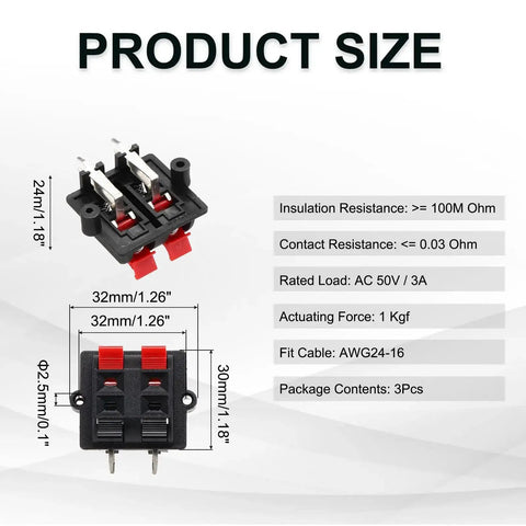 4 Way Spring Terminal Clip Push Release Connector Plate Jack Socket For Speaker Wiring And Audio Projects product size