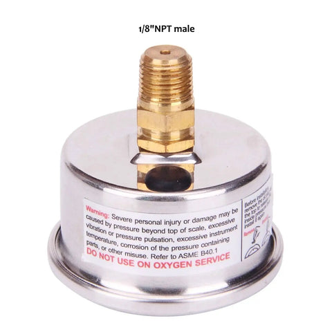 Back view of 1.5 Inch Dial Liquid Filled Fuel Pressure Gauge With 304 Stainless Steel Case And Center Back Mount, 0 To 60 PSI.