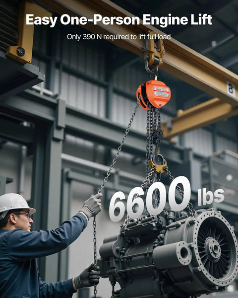 3 Ton Hand Chain Hoist With 6600 Lbs Capacity And 10 Ft Lift Height Heavy Duty lifting engine in warehouse