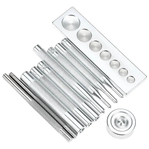 Heavy Duty Hole Punch Set 11 Piece Carbon Steel Punch And Rivet Tool Kit With Round Die Punches From 2.5mm To 15mm, tools displayed.