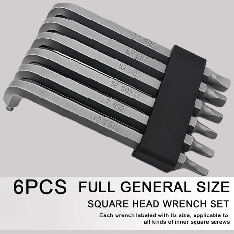 Six Piece Square Head Allen Wrench Set With L Shaped Design Pro Grade S2 Steel Square Keys Kit Includes SQ1 SQ2 SQ2.74 SQ3 SQ4 SQ5