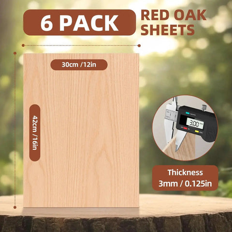 Six Pack Oak Plywood Sheets One Eighth Inch Thick Twelve By Sixteen Inches Unfinished Craft Wood with thickness gauge