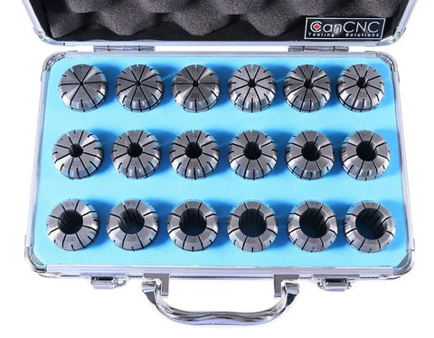 ER32 Collet Set From 3Mm To 20Mm By 1Mm Increments 18 Piece Set In Pro Grade Durable Aluminum Box Precision Ground In Blue Tray