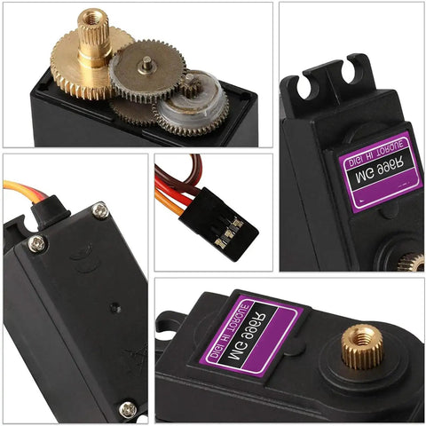 MG996R Servo Motor Upgrade With 55G Metal Gear Torque Digital RC Servo, close-up of metal gears and connector.