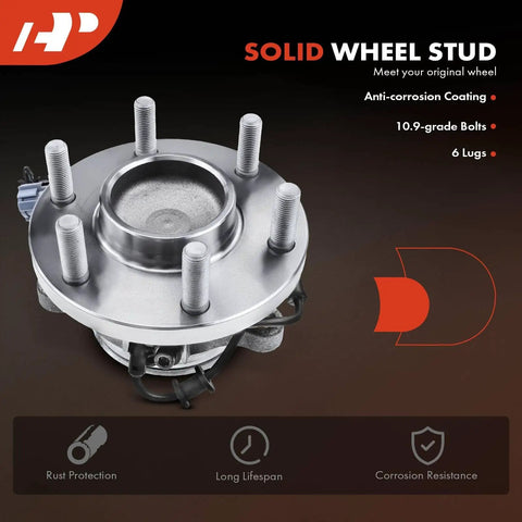 Heavy Duty Front Wheel Bearing And Hub Assembly With ABS And 6 Lug For Nissan Frontier 2005-2023, close-up with studs