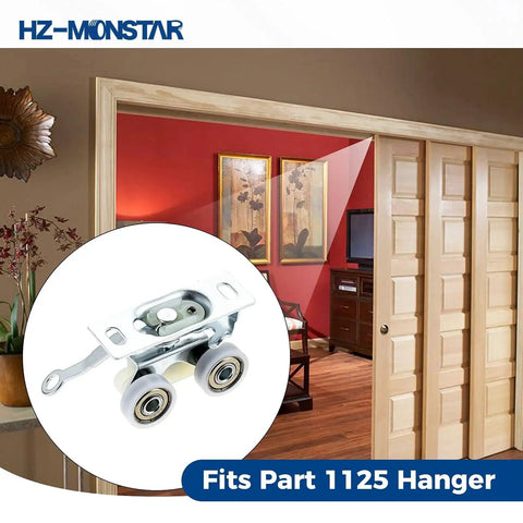 2 Pack Sliding Pocket Door Hardware Kit With Top Hanger Rollers And Wheels Compatible With Johnson 1125 And 1500 Hardware Kits installed on door