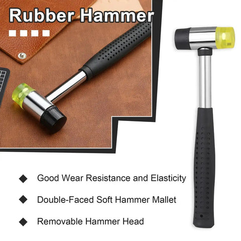 Double-ended hammer with rubber heads from Heavy Duty Leather Hole Punch Set 1.0 To 10mm Hollow Punches, shown on brown mat.