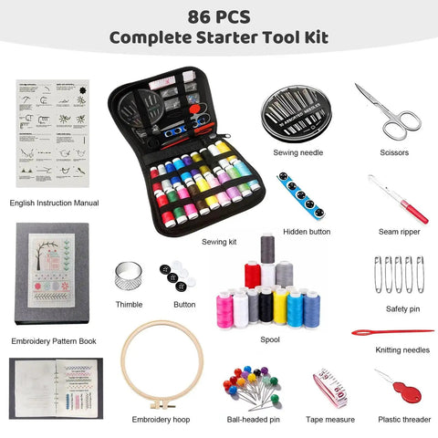 86 PCS Complete Starter Tool Kit with Beginner's Embroidery Stitch Book Kit With 138 Patterns, Embroidery Hoop, and Tools