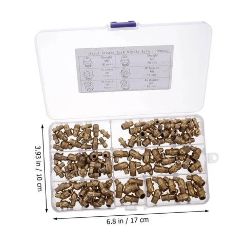 Copper Grease Nipples Assortment Kit With Zerk Fittings For Lubrication Straight And Angled Adapters For Bearings Heavy Duty
