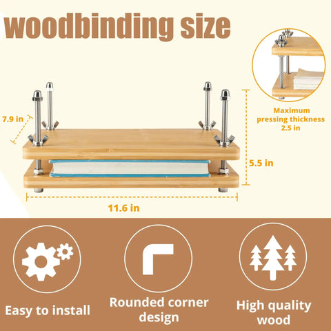 50 Piece Book Binding Kit For Newbies Complete DIY Set with book press 11.6 x 7.9 inch and measurements details.