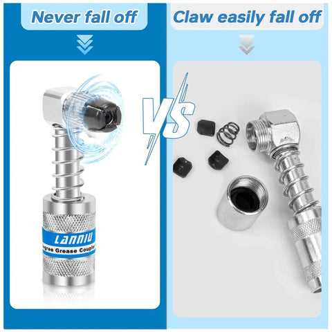 Comparison of two grease couplers; left is secure, right is disassembled
