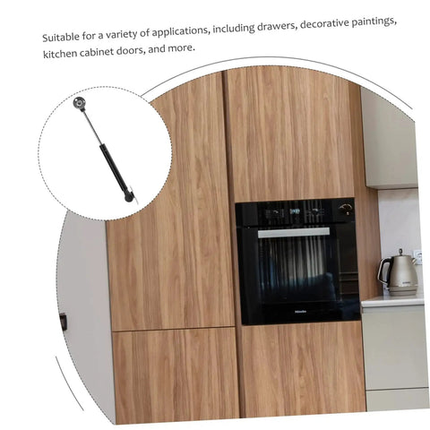 Cabinet Lift Support Hinge With Soft Close Mechanism for Kitchen Cabinets and Drawers, shown alongside wooden kitchen cabinetry.