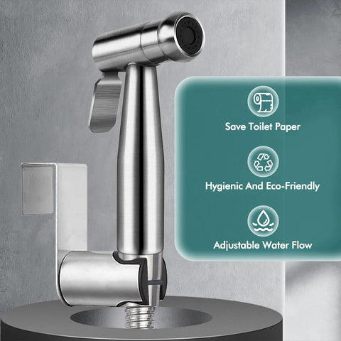 Handheld bidet sprayer for toilet in SUS304 stainless steel with wall mount and adjustable water flow