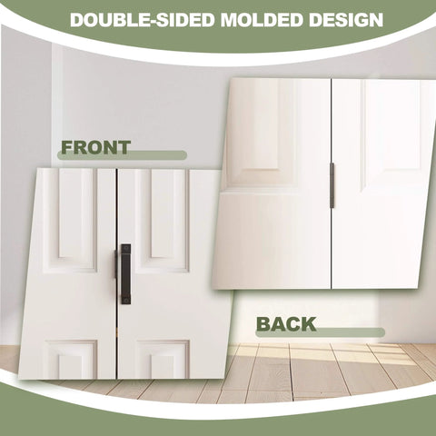 Front and back view of 24x84 Bifold Barn Door With Hardware Kit Included Primed And Paint Ready Surface Hollow Core Construction.