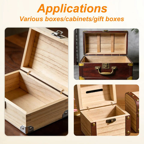 Various boxes and gift boxes showcasing usage of Eight Pack 8mm Hidden Brass Barrel Hinges With Drill Bit For Jewelry Boxes, Wooden Cabinets, And DIY Crafts, 180 Degree Concealed Hinges In Gold Finish, Includes Screws