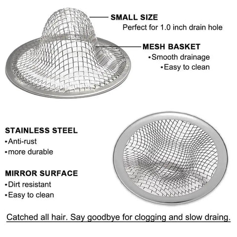 Two Pack 1.0 Inch Drain Strainer Mesh Basket For Sink Hair Catcher Stainless Steel with anti-rust, easy clean design