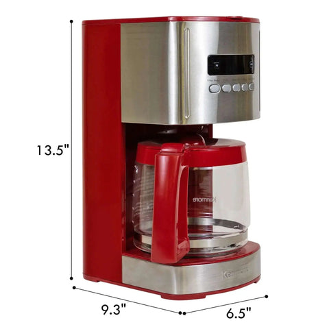 Red 12 Cup Programmable Drip Coffee Maker With Auto Shut Off And Glass Carafe, Regular Or Bold Brews, Large Water Reservoir