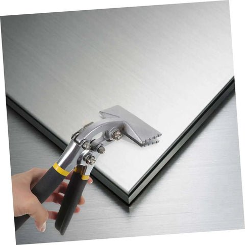 3 Inch Hand Seamer Tool for Sheet Metal Bending and Seaming in use on a flat metal sheet, highlighting straight jaw design