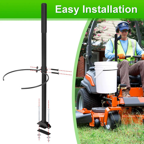 Zero Turn Mower Handle With 5 Gallon Bucket Bracket And Clip For Outdoor Yard Cleanup, CAROD Heavy Duty Lawn Mower Accessories