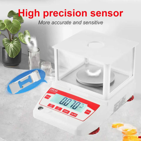 Analytical Balance 100g x 0.001g Precision Lab Scale With RS232 LCD Display, Windshield, External Calibration, Level Bubble