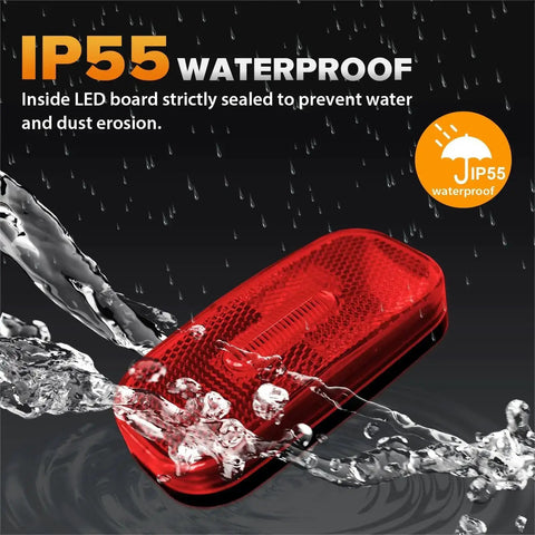 Red 3.9 Inch LED Side Marker Light For Automotive Front And Rear Clearance Indicator showing waterproof design with water splashes