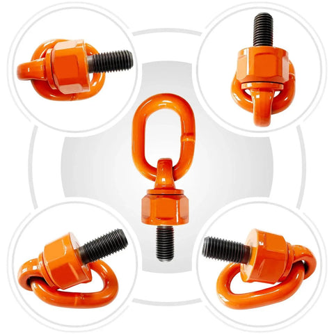 Eye Bolt M12x19 0.7 Ton Universal Swivel Hoist Ring Set of 2 Alloy Steel, 360-degree view, orange finish, metric thread.