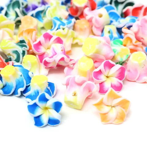 Frangipani Flower Beads Set 50Pcs 12mm Polymer Clay Plumeria Floral Beads Assorted Colors With Holes For Your Jewelry Making Diy Projects