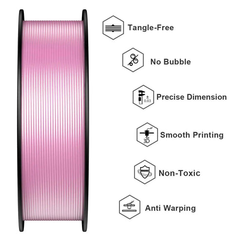 Side view of Silk PLA Filament 1.75mm For 3D Printer 1Kg Spool Metallic White With Dope Glossy Silk Finish, features listed
