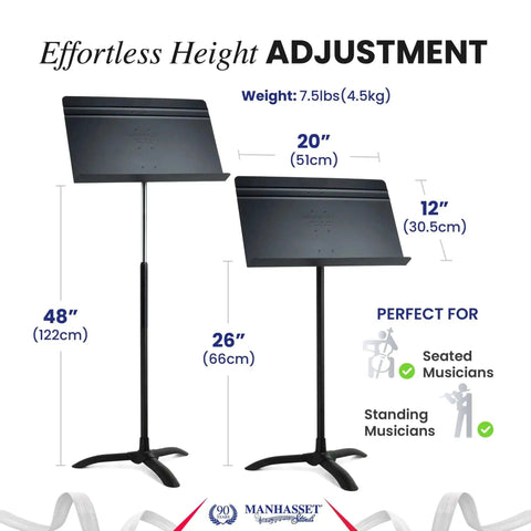 Effortless height adjustment of Durable Sheet Music Stand for Musicians Pro Grade 48 Symphony Model Adjustable Height 26 to 48 Inches