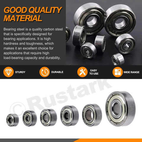Six Size Carbon Steel Deep Groove Ball Bearing Set With Double Shielding 60 Pieces For Furniture Wheels Skateboards And Scooters By Rustark