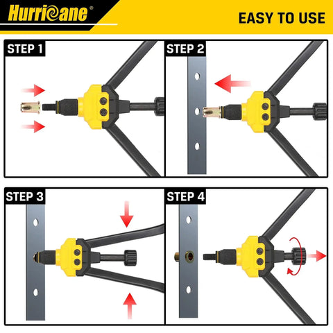 Installation steps for 16 Inch Rivet Nut Tool Kit With Auto Release Nutsert 13 Mandrels And 130 Threaded Rivet Nuts