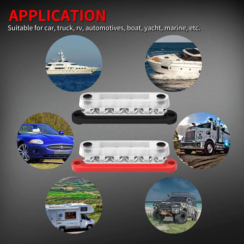 12V Battery Bus Bar Power Distribution Block With 6 M8 Terminal Studs for automotive and marine applications