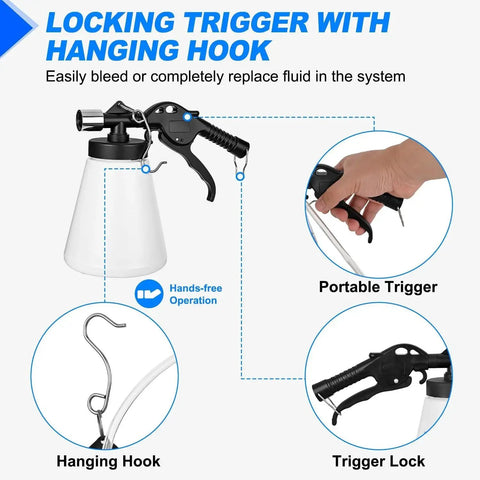 GOOACC 1L pneumatic brake fluid bleeder bottle with trigger and hanging hook includes 4 adapters
