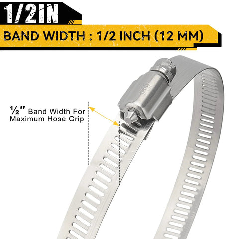 4-inch stainless steel hose clamp with 1/2 in band width and quick-screw worm-gear for air ducting