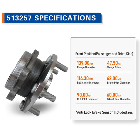 Set Of 2 Front Wheel Hub Bearing Assemblies With ABS Encoder Direct Fit For Lexus HS250h, Scion tC, Scion xB, Scion iM