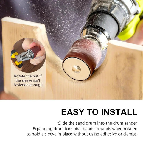 Pro Sanding Drum Kit With One Quarter Inch Shank For Drill Or Drill Press Includes Four Rubber Drums In One Half Inch Three Quarter Inch One Inch And One And A Half Inch And Twelve Sleeves In 60 80 120 Grit For Fiberglass Wood And Metal Finishing used on wood surface