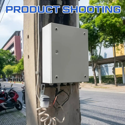 12x12x6 Inch Beefy Steel Electrical Enclosure Pull Box With Screw Cover installed on a utility pole in an outdoor setting