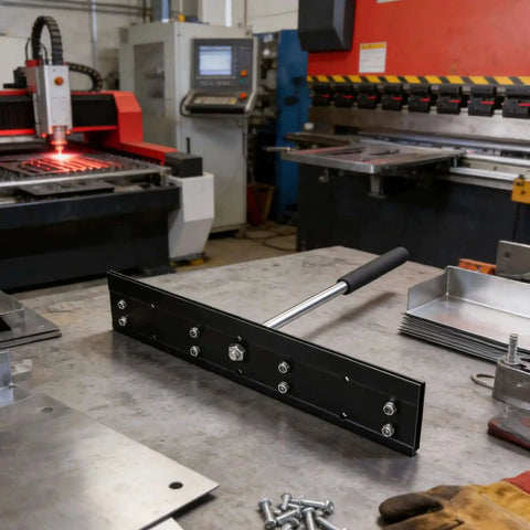 Heavy Duty 16 Inch Sheet Metal Folding Tool With Dual Depth Three Eighths And One Inch Bends on workshop table