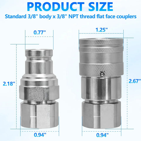 Cplbrb 3/8 in NPT flat-face hydraulic quick-connect couplers with dust caps, 2-set
